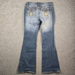 Y2K No Boundaries Flare Jeans Womens 30x30 Blue Low Rise Flap Pocket Boho VTG